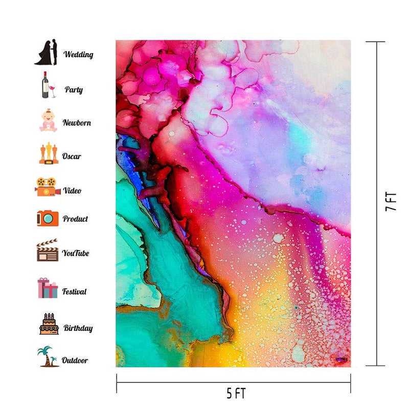 PHMOJEN Colorful Watercolor Painting Backdrops Art Paint Photography Backgrounds Vinyl 5x7ft 80's 90's Theme Birthday Party Backdrop Photo Studio Props PHMOJEN WQPH401 - Image 2